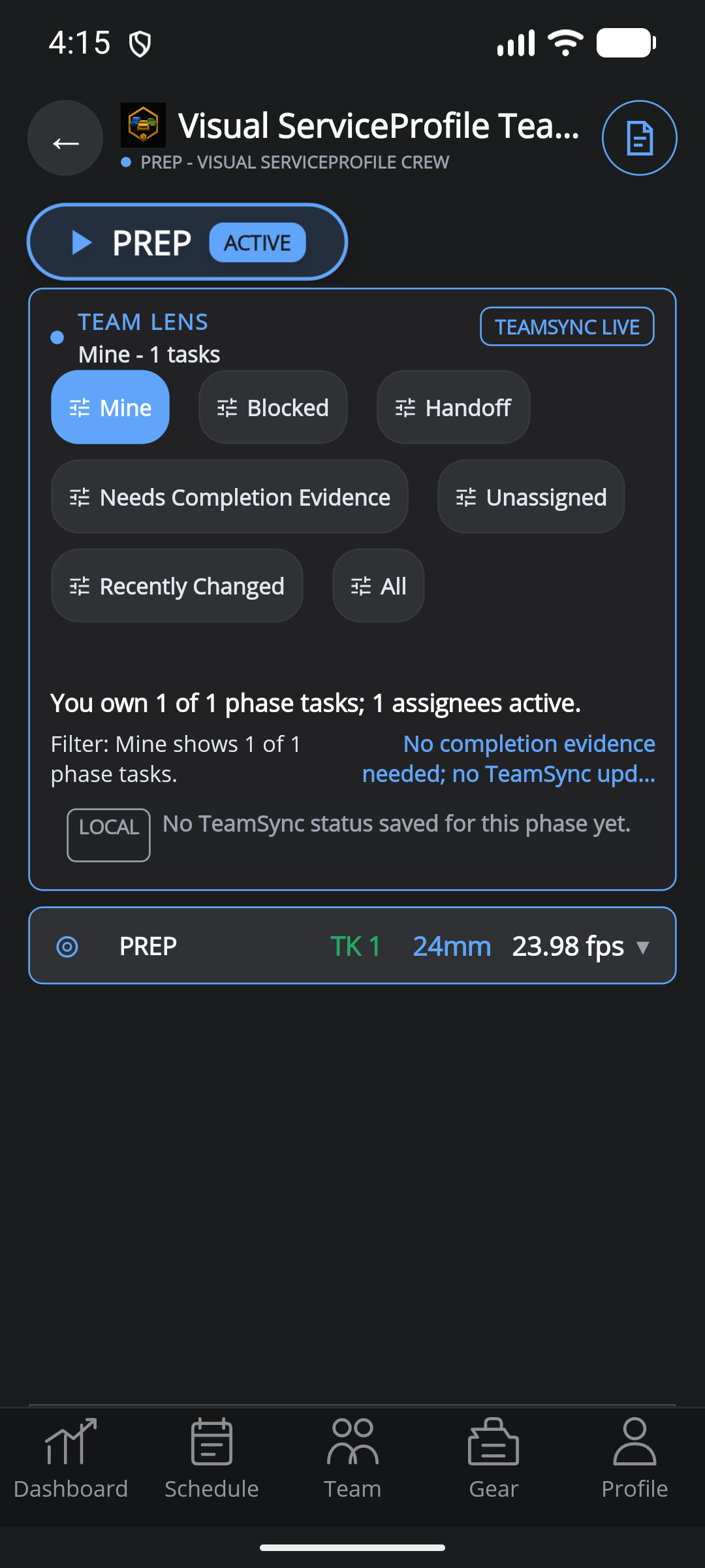 HiveSync mobile FleetSync screen showing a field assignment and next-action status with illustrative demo data