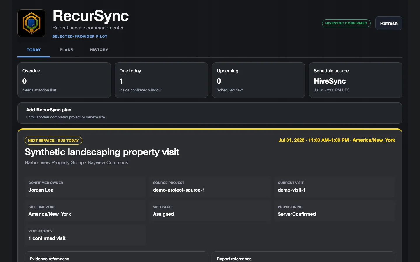 Example HiveSync landscaping service workspace