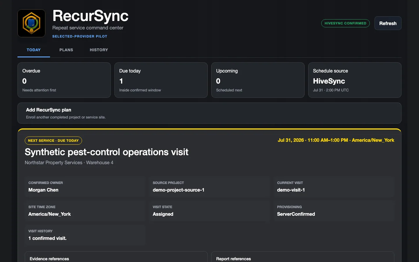 Example HiveSync pest-control service workspace