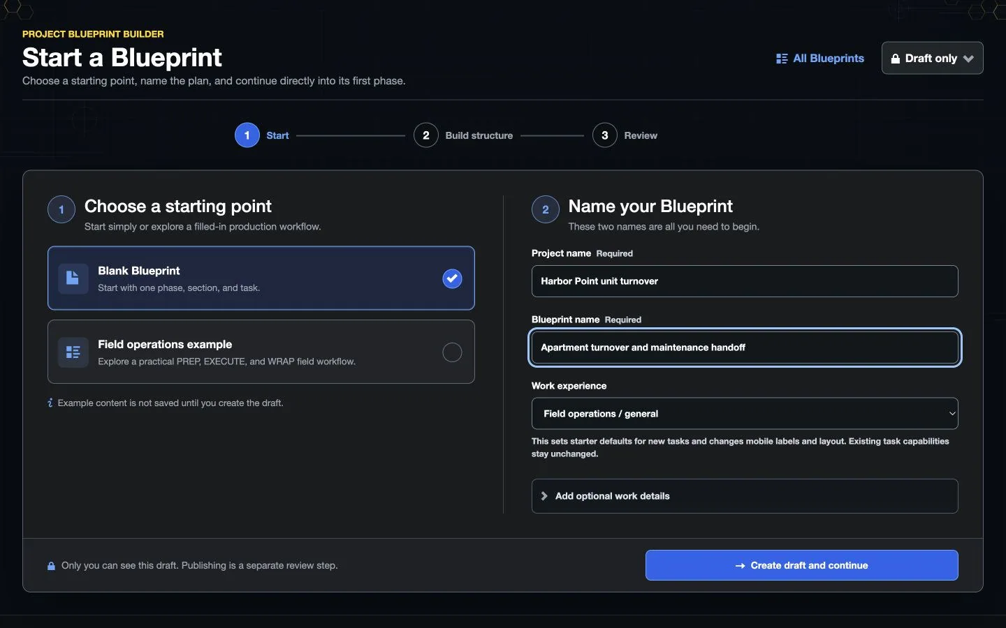 Example HiveSync property work workspace