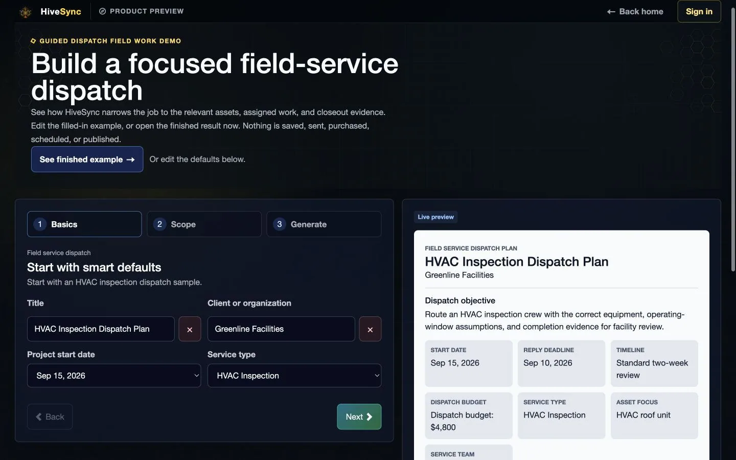 Example HiveSync TeamSync workspace for assigning current shared work